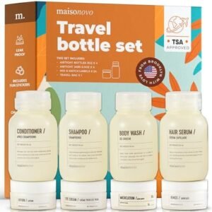 MAISONOVO Travel Bottles for Toiletries, TSA Approved, Leak Proof Refillable, Travel Size Containers and Bottles with Water Proof Luxury Toiletry Bag