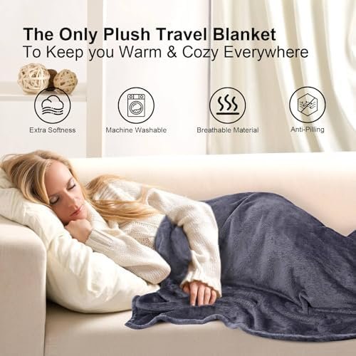 DAWNTREES 2 Pack 70"x40" Travel Blanket and Pillow Set,2 in 1 Large Airplane Blanket with Soft Bag Essential for Airplane, Car, Long-Distance Travel, and Outdoor Camping - Image 7