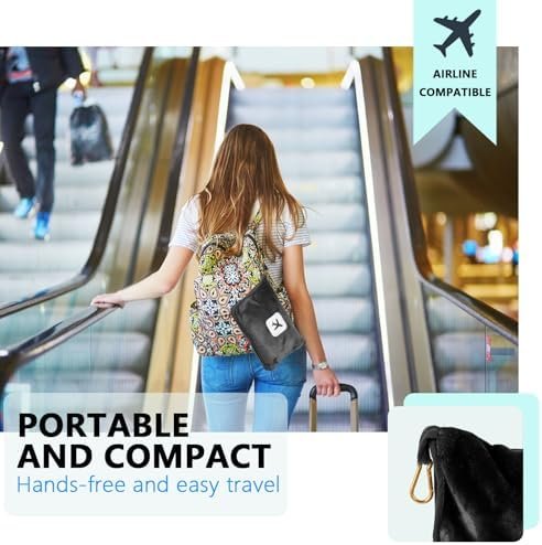 Portable Travel Blanket and Pillow - Premium Soft 2 in 1 Airplane Blanket with Compact Pack Soft Bag Pillowcase, Hand Luggage Sleeve and Backpack Clip (Gray) - Image 6
