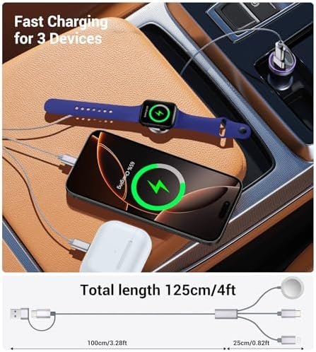 Temdan for Apple Watch Charger,3 in 2 USB C Cable for iPhone 16 Charger/Type C/Lightning Multi Charging Cable Travel Essentials PS/2 Cables Compatible with iWatch Ultra/SE/10-1&iPhone 16-12-4FT - Image 4