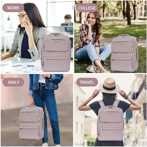 EMPSIGN Travel Backpack for Women, Large Carry On Backpack Airline Approved Personal Item, 17 inch TSA Friendly Laptop Backpack with USB Port, Casual Daypack for Weekender Business Hiking, Grey Pink - Image 7