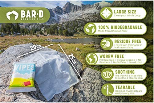 Bar-D Biodegradable Body Wipes with Tea Tree Oil & Aloe Vera - Refreshing Shower Wipes Great for Camping, Hiking, Post Workout and Travel (3-Pack, 10 Wipes/Pack) - Image 6