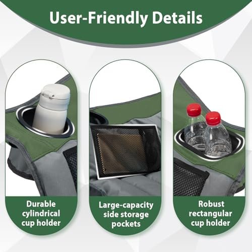 Oversized Camping Chair, Portable Folding Camping Chairs with Side Pocket, Cup Holder and Carry Bag, Heavy Duty Outdoor Camping Chairs for Adults, Fishing, Sports, Trip, up to 400lbs, Style 7 - Image 6