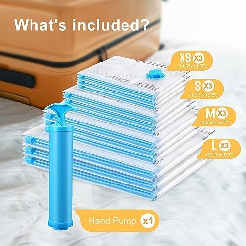 Vacuum Bags for Travel with Hand Pump,Vacuum Travel Bags for Luggage,Vacuum Seal Bags for Clothing,Space Saver Vacuum Storage Bags,Travel Essentials,Clothes,Blankets,Pillows (Combo 12 Pack) - Image 2