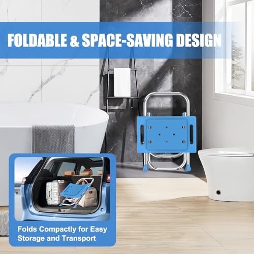 Folding Shower Chair Seat, 17.5" Stainless Steel Small Shower Chair for Inside Shower, 400lbs Portable Travel Shower Stool, Safety Anti-Slip Bath Chair for Seniors, Disabled, Blue - Image 6