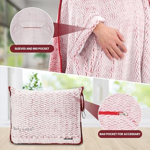 Travel Blanket and Pillow Set,Airplane Blanket Compact 2-in-1 Soft Bag,Travel Essentials for Flight,Plane Car Traveling Gift Accessories,Luggage Backpack Strap 65"x50" (Ⅱ-White Red) - Image 2