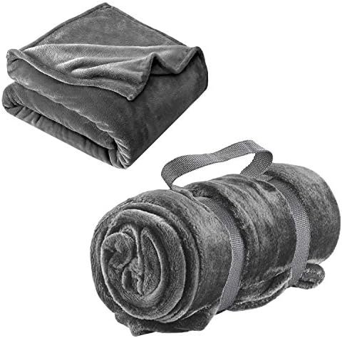 Lewis N. Clark Super Soft Plush Portable Travel Blanket for Airplane, Camping, Office + Baby with Carry Straps, Gray, One Size