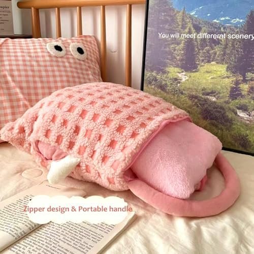 3 In 1 Travel Pillow and Blanket Set with Bag Cute Funny Plush Pillow Blanket Combo with Carrying Handle for Car & plane,Hand Warmer,Pink Throw Pillows for Bed,Sofa,Home Decor,Birthday Gifts for Kids - Image 3