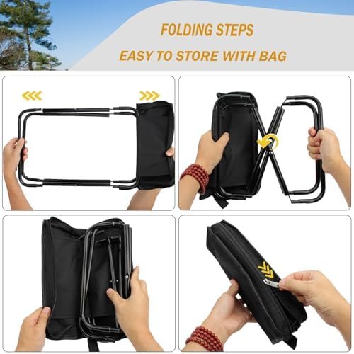 Camping Stool, Portable Folding Stool with Carry Bag, 12in Portable Folding Chair 1.6Lbs Collapsible Camp Stool Outdoor Footstool for Travel Walking Hiking Fishing Picnic Barbecue (Black) - Image 4
