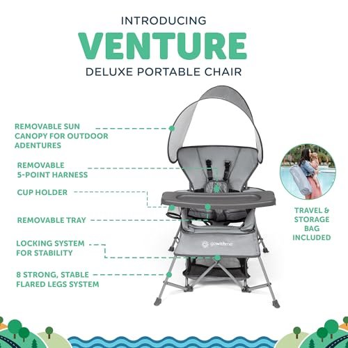 Baby Delight Go with Me Venture Portable Chair | Indoor and Outdoor | Sun Canopy | 3 Child Growth Stages | Elephant Grey - Image 3