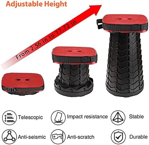 Portable Collapsible Stool Set - Heavy Duty Square Collapsible Stool + Thick Seat Cushion - 550lbs Load Capacity for Camping Travel Picnic Gardening (Red/Black) - Image 4