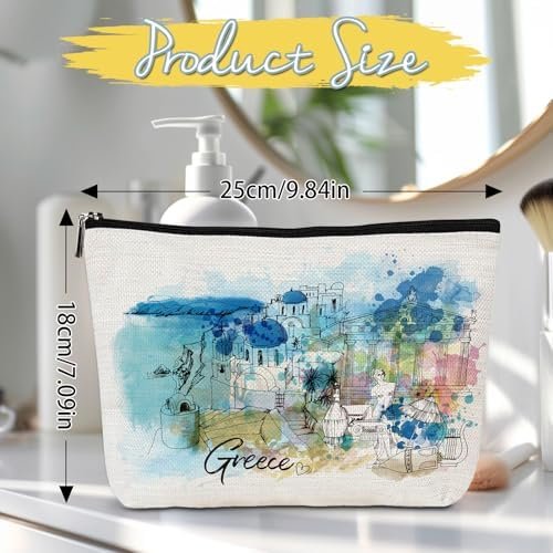 Greece Travel Souvenirs Gifts - Greece Travel Essentials Cosmetic Bags Gift, Greece Vacation Must Have Makeup Bags Toiletry Zipper Pouch, Greek Travelers Trip Honeymoon Gift for Women Girls - Image 3