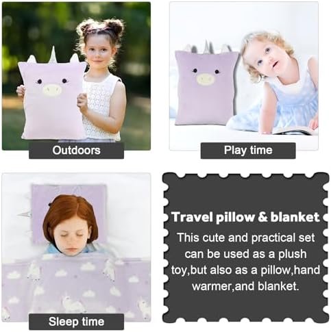 3-in-1 Kids Travel Pillow and Blanket Set, Snuggle Pillow in 12"X15", Plush Throw Blanket for Kids in 40"X60",Unicorn Gifts for Girls, Perfect for Travel, Camping, Home and Office - Image 6