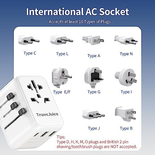 Universal Travel Adapter, TraveJuice International Plug Adapter with USB-C & 2 USB-A Outlet Wall Charger, US to UK, AU, European Travel Plug Adapter, All in One Worldwide Adapter Travel Essentials - Image 4