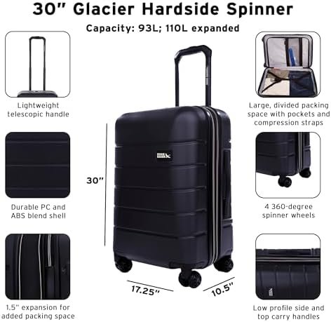 Eddie Bauer Glacier Luggage | Hardside | Spinner Wheels | Expandable | Lightweight | Durable | Travel Essentials, Carbon, 30" (Check-in) - Image 7