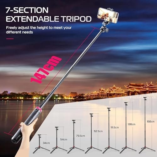 ULANZI MT-44 Extendable Phone Tripod, 360° Ball Head 44" Selfie Stick Phone Vlog Tripod Stand with 2 in 1 Phone Clip for iPhone Sony Canon GoPro, Lightweight for Travel - Image 4
