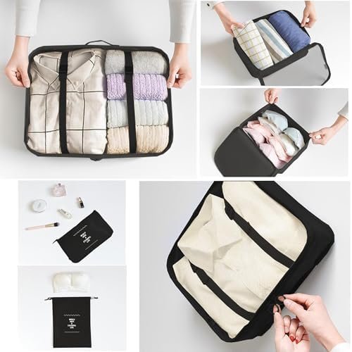 6 Set Packing Cubes for Suitcases Travel Luggage Packing Organizers,Travel Essentials Luggage Organizer for Travel Accessories Shoe Bag Tioletry Bag Laundry Bag (Black) - Image 4