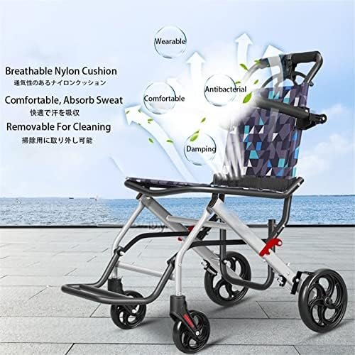 Ultralight Transport Wheelchair, Folding Portable Boarding Travelling Wheelchair with Hand Brake, Wheelchairs for Adults,Folding Wheelchairs (19.3X31.9X34.6 inches) - Image 5