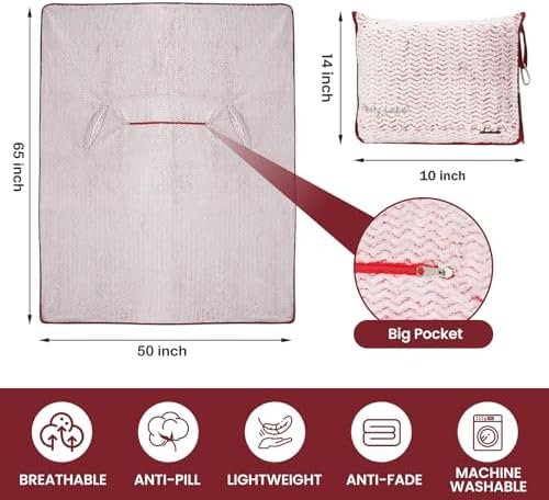 Travel Blanket and Pillow Set,Airplane Blanket Compact 2-in-1 Soft Bag,Travel Essentials for Flight,Plane Car Traveling Gift Accessories,Luggage Backpack Strap 65"x50" (Ⅱ-White Red) - Image 3
