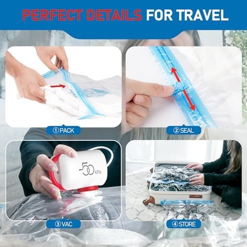 VMstr Vacuum Storage Bags for Travel, 12 Pack Carry-on Size for Luggage Compression Packing, Space Saver with High Pressure Electirc Pump - Image 7