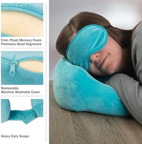 Home-Complete Travel Pillow Set - Memory Foam Pillow, Fleece Blanket, and Eye Mask - Travel Essentials for Airplanes, Trains, Cars, Buses (Blue) - Image 3