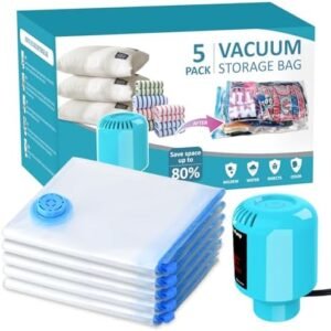 ZXA Vacuum Storage Bags with Electric Air Pump, 5 Pack Large 32''x 24'' Vacuum Seal Bags for Clothing, Space Saver Vacuum Storage Bags for Blanket, Duvets, Pillows, Comforters