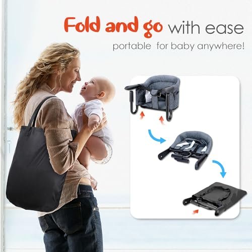 Hook On High Chair,Portable and Foldable High Chair,Suitable for Family and Travel,High Chair for Babies 6-36 Months for Eating & Dining - with Carry Bag(Grey) - Image 5