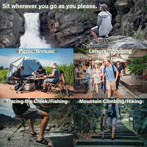 Ta-Da Chair Series 2- Portable Walking Stick, Cane with Seat, Foldable Chair, Hiking Stick, for Camping, Hiking, Lightweight Aluminum, Easy Carry, Anti-Slip - Image 5