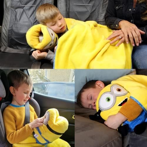 Roamwild Universal Despicable Me Bob Minions Kids Travel Pillow and Travel Blanket Set – Soft Plush Armrest Buddy Transforms Any Armrest Into a Comfy Childs Pillow for Travelling - Image 4