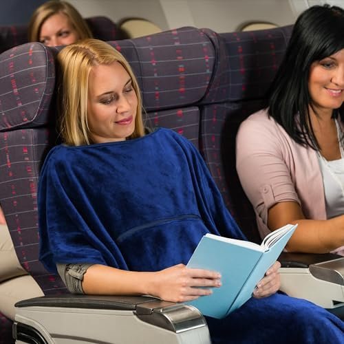 Tirrinia Travel Portable Blanket with Feet Airplane Office Poncho 4 in 1 Zippered Front Pocket Premium Cozy Fleece Blankets with Built-in Bag - Image 6