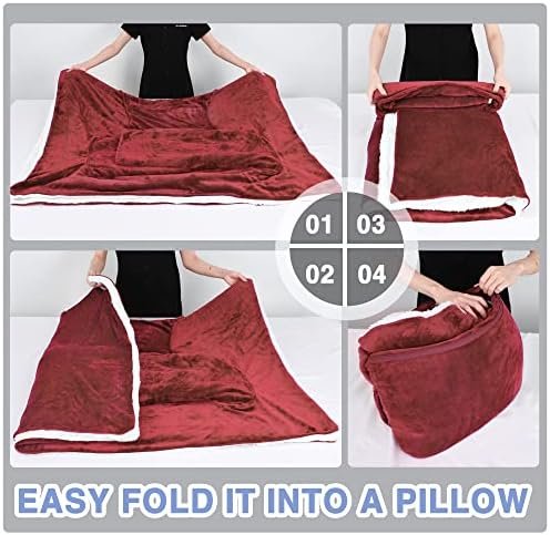 Catalonia Classic Sherpa Fleece Blanket with Sleeves, Super Soft Warm Cozy Wearable Blanket, Portable Travel Blanket Pillow, Gift for Women Men Adult, Wine - Image 3