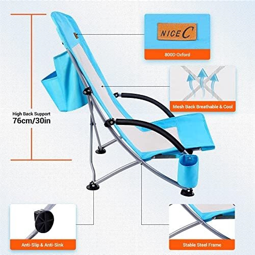 Nice C Beach Chair, Beach Chairs for Adults 2 Pack w/Cooler Compact High Back, Cup Holder & Carry Bag & Heavy Duty Outdoor, Camping, BBQ, Travel, Picnic, Festival (Set of 2 Blue) - Image 9