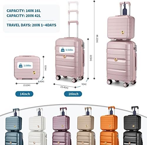 Somago 20" Carry On Luggage and 14" Mini Cosmetic Cases Travel Set Lightweight Polypropylene Suitcase with TSA Lock YKK Zipper Hardside Luggage with Spinner Wheels (2 Piece Set, Nude Pink) - Image 7