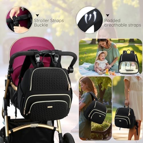 Diaper Bag Backpack - Lightweight & Stylish, Boys, Girls & Baby Travel Essentials Tote with Changing Pad, Insulated Pocket, Stroller Strap - Baby Diaper Backpack for Mom, Maternity (Black) - Image 4