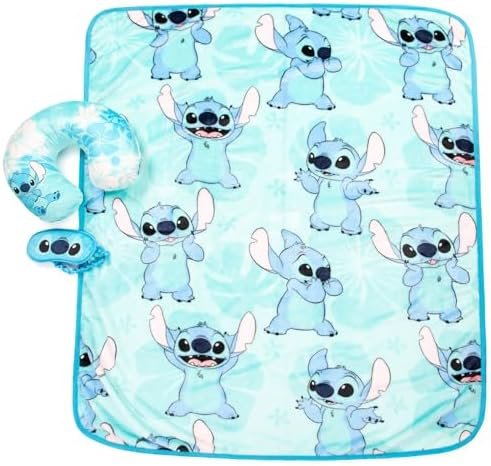 Jay Franco Disney Lilo & Stitch Kids Travel Set - 3 Piece Set Includes 40 x 50 Throw Blanket, Eye Mask, and Neck Pillow - Super Soft & Cozy Travel Accessories - Image 2