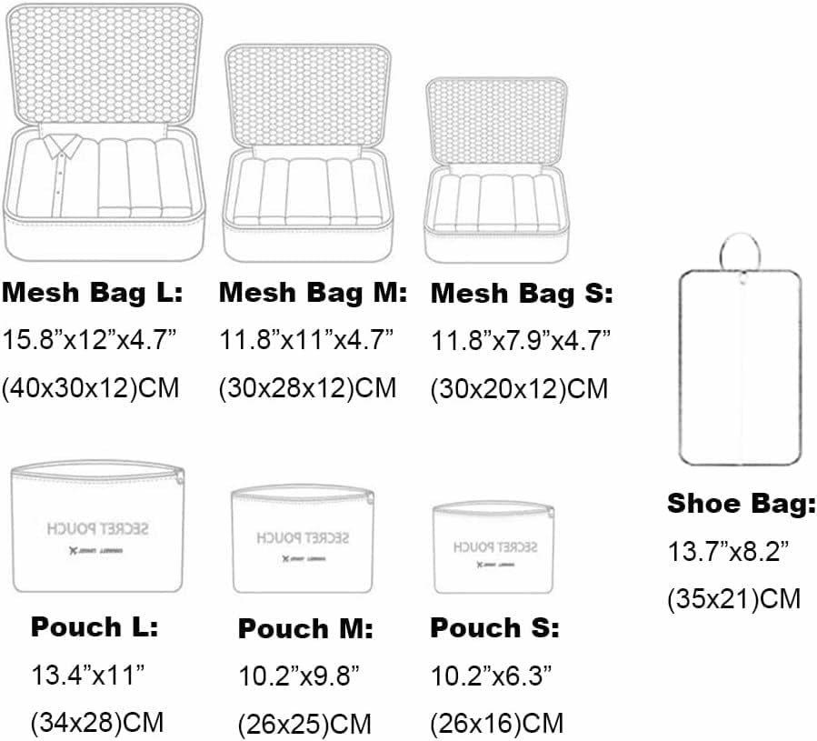 7 Set Packing Cubes Packing Organizers Travel Luggage Organizers for Suitcase Travel Accessories with Laundry Bag & Shoe Bag, Black - Image 3