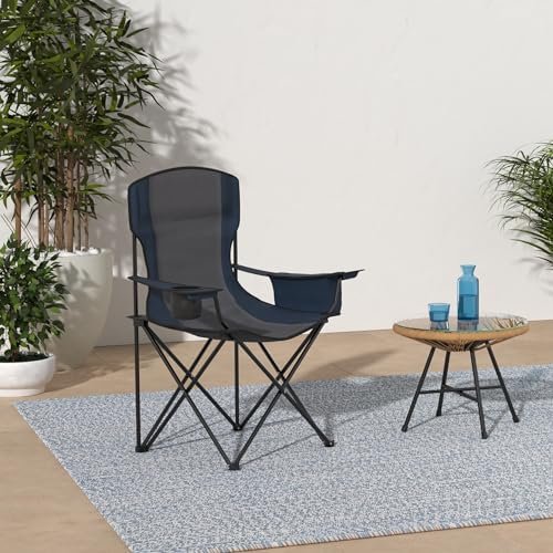Quad Camp Chair w/ Built-In Cooler and Cup Holder, Includes Carry Bag - Navy/Gray - Image 2