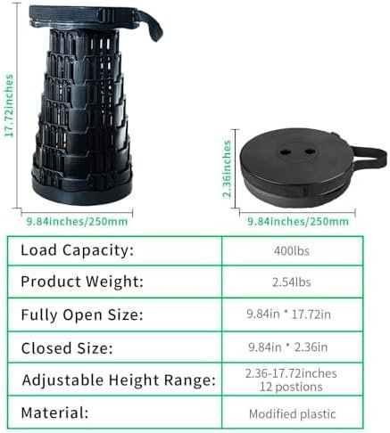 Camping Chair,Camp Stool,Small Folding Chair,Upgraded Collapsible Stool,Portable Folding Stool,Retractable Seat or Foot Rest,Outdoor Fishing Hiking Gardening Travel BBQ-Max 400lbs (Blue) - Image 2