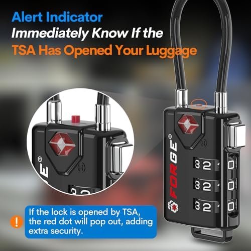 TSA Approved Cable Luggage Locks, Re-settable Combination with Alloy Body, Black 2 Locks. - Image 4