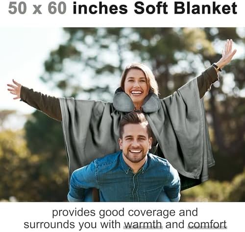 Travel Pillow and Blanket Set Neck Pillow Airplane Memory Foam and Compact Soft Airplane Blanket with Bag Womens Travel Essentials for Traveling Flights Plane Car Sleeping Grey - Image 6