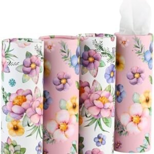 Car Tissues Holder with Facial Tissues - 4 PK - Travel Tissue Tubes Box Container Perfect Fit for Car Cup Holder Car Tissues Cylinder (Pink)