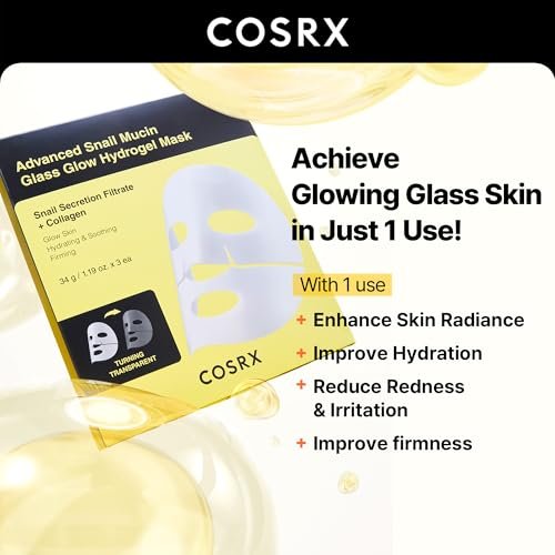 COSRX Advanced Snail Mucin Glass Glow Hydrogel Face Masks Skincare 3 EA, Collagen Face Mask, Travel Essentials, Overnight Face Mask, Korean Skin Care - Image 3