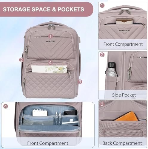 EMPSIGN Travel Backpack for Women, Large Carry On Backpack Airline Approved Personal Item, 17 inch TSA Friendly Laptop Backpack with USB Port, Casual Daypack for Weekender Business Hiking, Grey Pink - Image 4