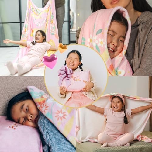 Kids Travel Pillow and Blanket 2-in-1 - Compact Throw Cushion with Unicorn Design, Soft Bag, Flight Accessories for Airplane, Car, or Camping Essentials - Image 2