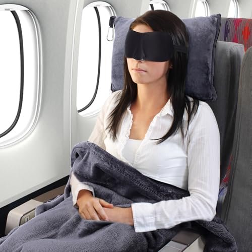 DAWNTREES 2 Pack 70"x40" Travel Blanket and Pillow Set,2 in 1 Large Airplane Blanket with Soft Bag Essential for Airplane, Car, Long-Distance Travel, and Outdoor Camping - Image 8