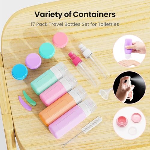 17 Pack Travel Bottles for Toiletries, TSA Approved Travel Size Toiletries Bottles, Leak Proof Travel Size Containers, Travel Essentials for Body Wash, Shampoo, Lotion & Conditioner Pink - Image 6