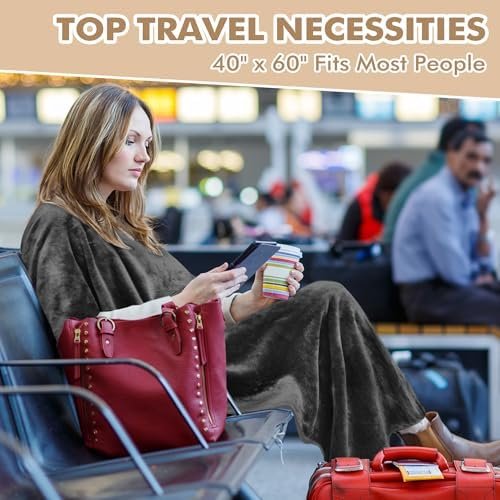 Tirrinia Travel Blanket Airplane Office Poncho 4 in 1 Premium Cozy Fleece Portable Poncho Blankets with Built-in Bag, Pocket - Image 5