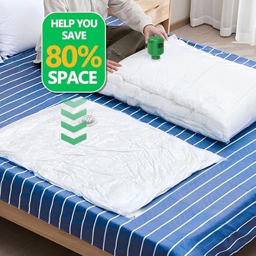 10 Pack Vacuum Storage Bags (5 Jumbo/5 Large) with Electric Pump, Reusable Compression Space Saver Bags for Autumn And Winter clothing, Mattress, Bedding, Quilts and Pillows, Comforters, Travel, White - Image 4