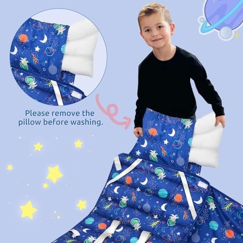 Toddler Nap Mat with Removable Pillow and Plush Blanket - 54" x 33"for Kids Ages 3-6 Years - Soft Kids Sleeping Bag for Toddlers - Roll Up Design Great for Preschool, Daycare - Image 6