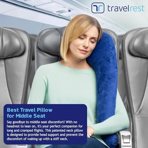 TRAVELREST All-in-One Neck & Body Pillow, Advanced Support Design, Travel Essential, Memory Foam Inserts, Inflatable, Airplane & Car Seat, Sleeping on Long Flight & Trips, Blue (Washable Velour Cover) - Image 3